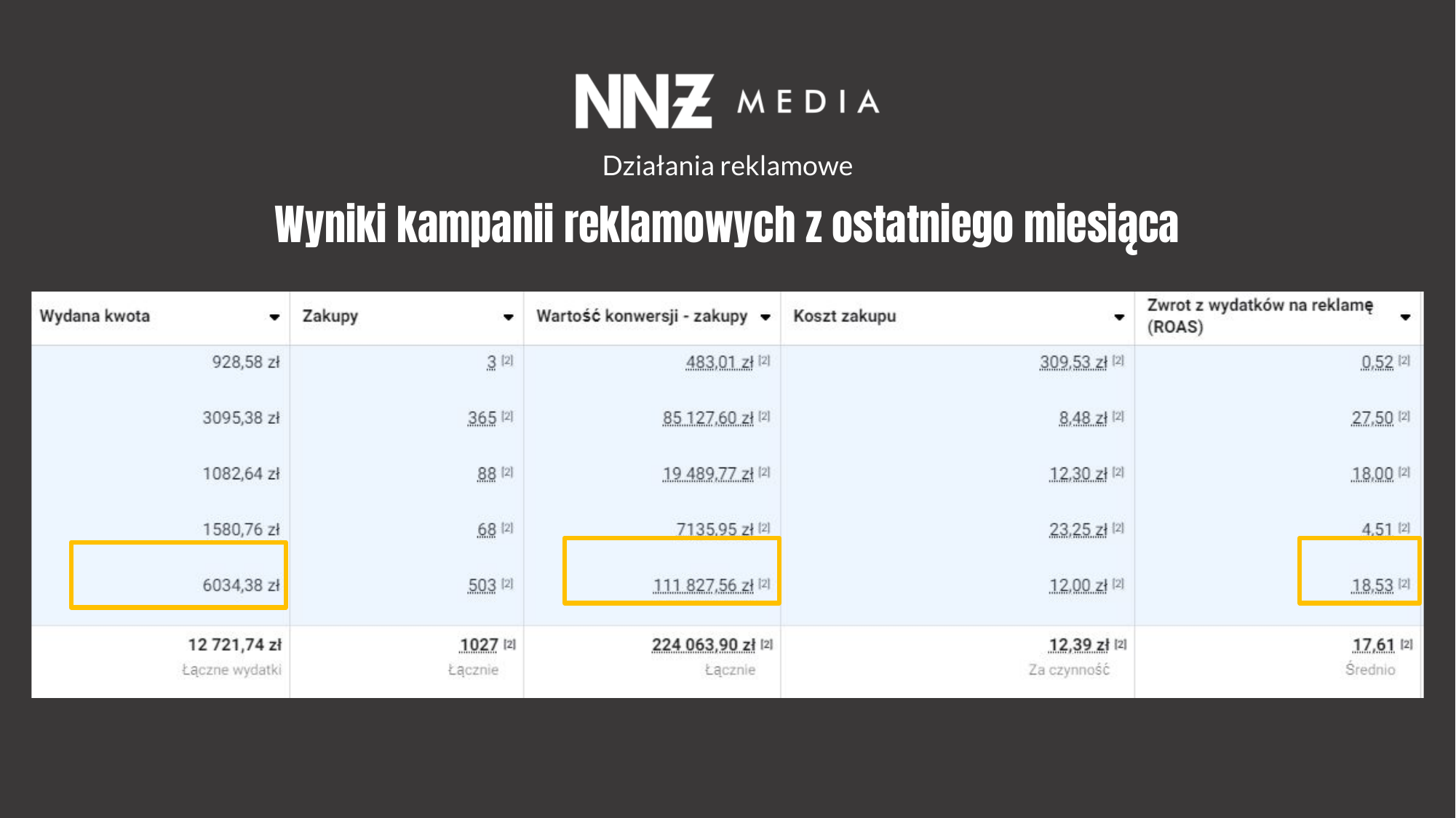 Wyniki kampanii – wartość konwersji 224 063 zł